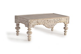 GINER Y COLOMER Table basse en bois de manguier sculptée, blanc vieilli